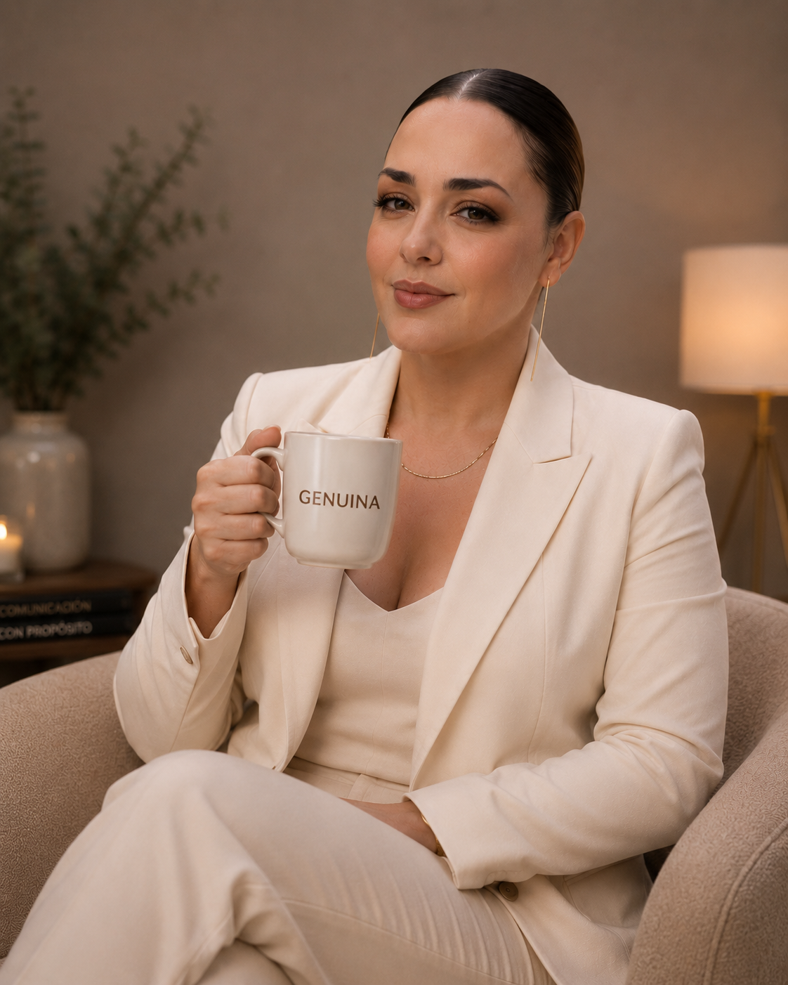 Loana Ascarate en el sillón con la taza GENUINA
